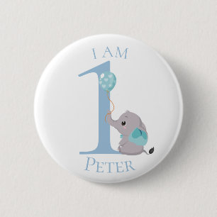 Cute Elephant Blue BIRTHDAY Button