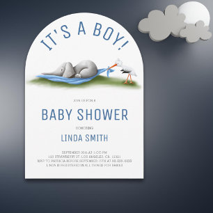 Cute Elephant Blue Boy Baby Shower Arch Invitation