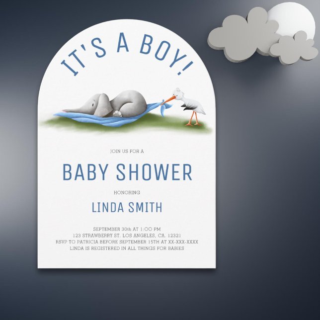 Cute Elephant Blue Boy Baby Shower Arch Invitation (Creator Uploaded)