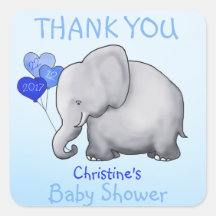 Cute Elephant Blue Boy Baby Shower Thank You Favou