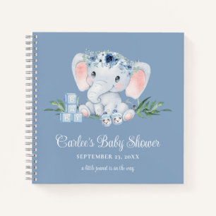 Cute Elephant Blue Floral Boy Baby Shower Notebook