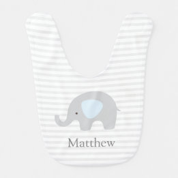 Cute Elephant Blue Grey Striped Boy Bib