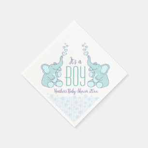 Cute Elephant blue named baby shower boy napkin