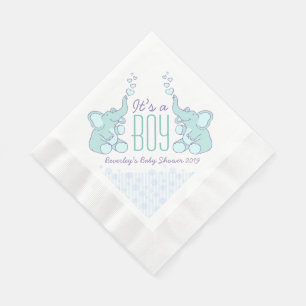 Cute Elephant blue named baby shower boy napkin