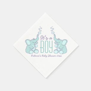 Cute Elephant blue named baby shower boy napkin