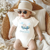 Cute Elephant Blue Plane One 1st Birthday Outfit
