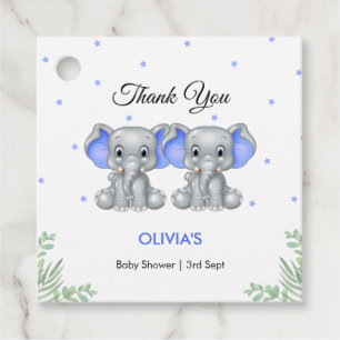 Cute Elephant Blue Twin Boys Baby Shower  Favour Tags