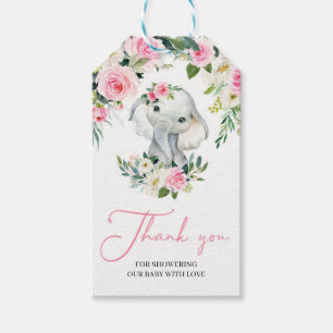 Cute elephant blush pink floral greenery baby gift tags