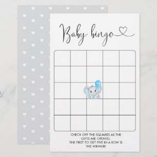 Cute Elephant Boy Baby Shower Bingo Game