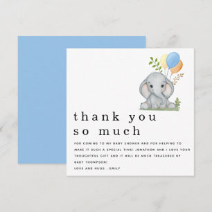 Cute Elephant Boy Baby Shower Blue Thank You Card