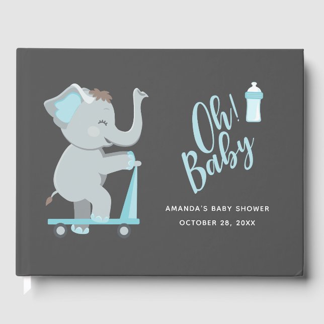 Cute Elephant Boy Baby Shower Guest Book (Front)