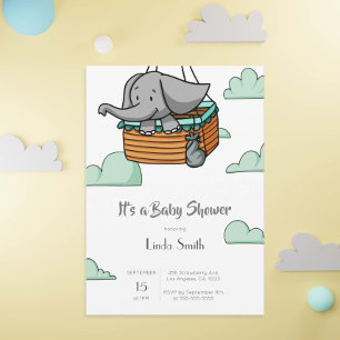 Cute Elephant Boy Baby Shower Invitation