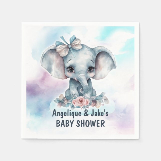 Cute Elephant Boy Baby Shower Napkin (Front)
