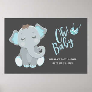 Cute Elephant Boy Baby Shower Poster