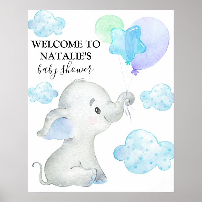 Cute Elephant Boy Baby Shower Welcome Poster (Front)