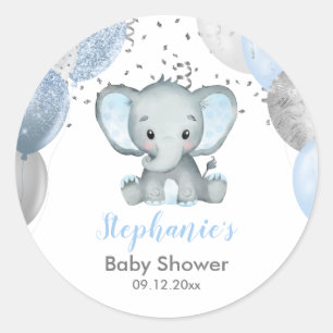 Cute Elephant Boy Balloons Baby Shower Classic Round Sticker