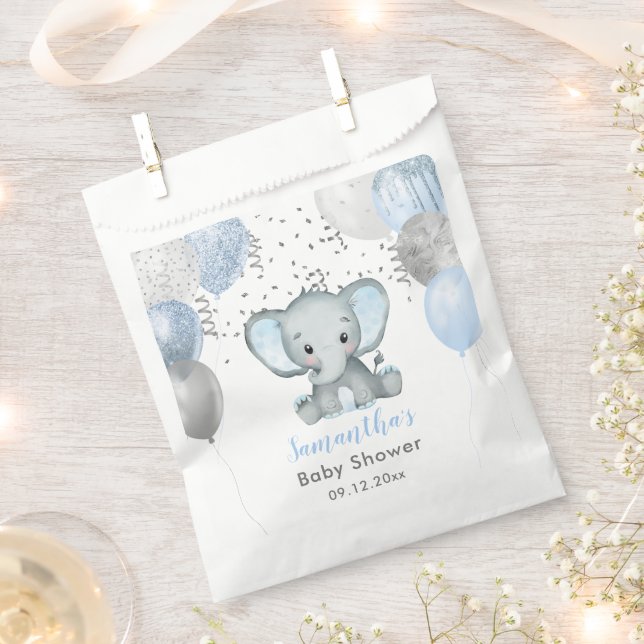 Cute Elephant Boy Balloons Baby Shower Favour Bags (Clipped)