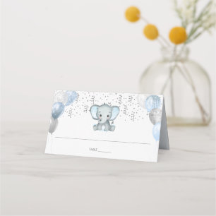 Cute Elephant Boy Balloons Baby Shower Guest Name Place Card