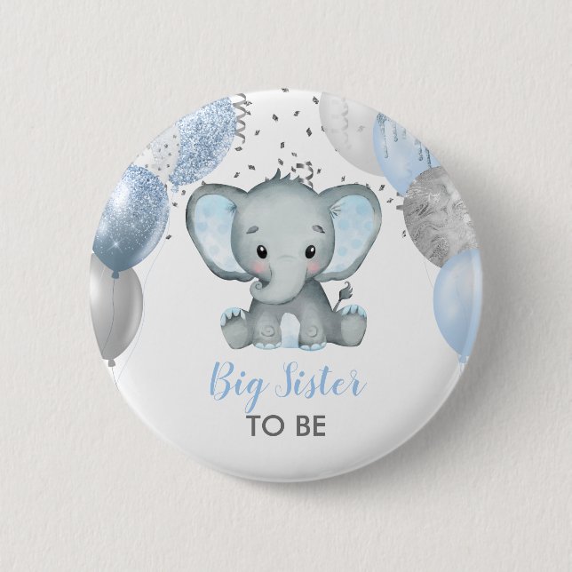 Cute Elephant Boy Balloons Baby Shower Sister 6 Cm Round Badge (Front)
