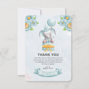 Cute Elephant Boy Birthday Party  Thank You Card