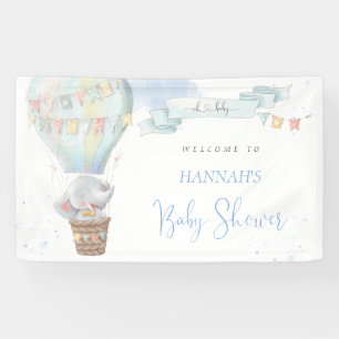 Cute Elephant Boy Blue Baby Shower Banner