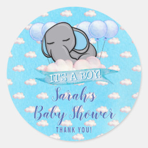 Cute Elephant Boy Blue Baby Shower Watercolor Classic Round Sticker