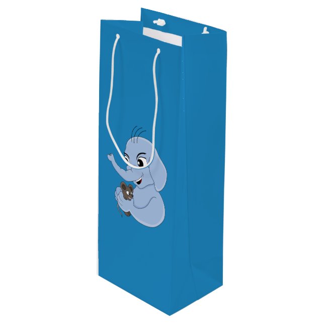 Cute elephant boy cartoon wine gift bag (Front Angled)