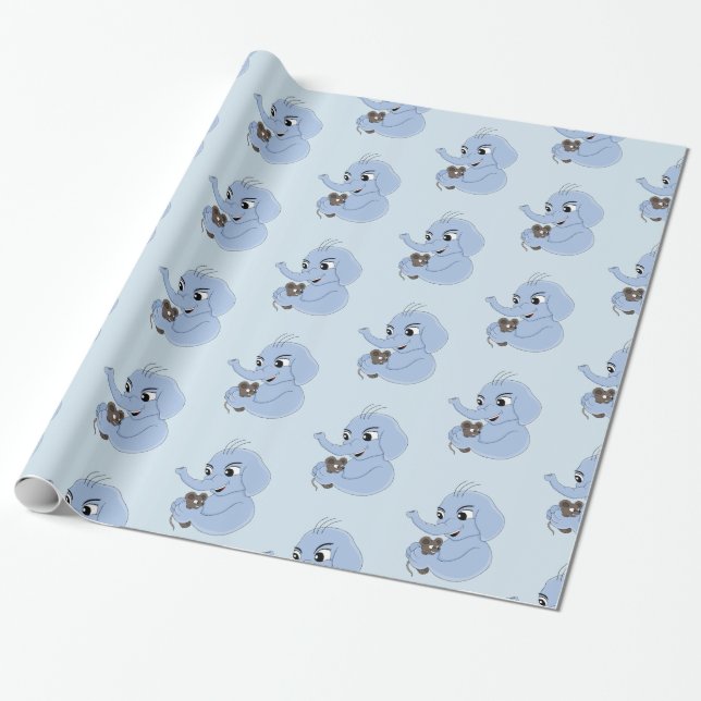 Cute elephant boy cartoon wrapping paper (Unrolled)