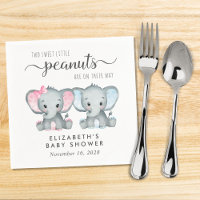 Cute Elephant Boy Girl Twins Baby Shower