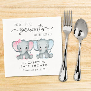 Cute Elephant Boy Girl Twins Baby Shower Napkin