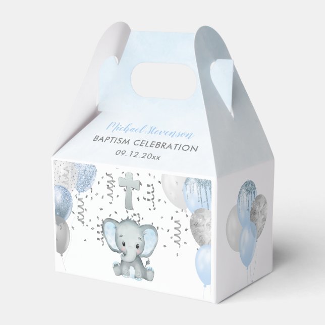 Cute Elephant Boys Balloon Baptism Favour Box (Front Side)