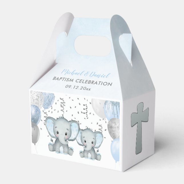 Cute Elephant Boys Balloon Baptism Favour Box (Front Side)