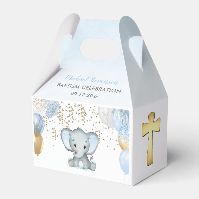 Cute Elephant Boys Balloon Baptism Favour Box (Front Side)