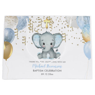 Cute Elephant Boys Balloon Baptism Large Gift Bag