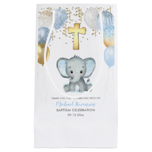 Cute Elephant Boys Balloon Baptism Small Gift Bag