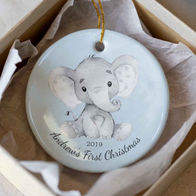 Cute Elephant Boys First Christmas Ornament (Creator Uploaded)