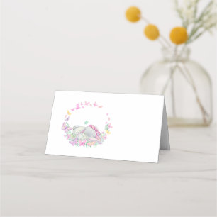 Cute Elephant Butterfly Pink Place Card