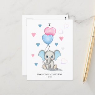 Cute Elephant Cartoon Personalised Valentine's Postcard