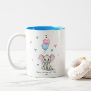 Cute Elephant Cartoon   Personalised Valentine's T Two-Tone Coffee Mug
