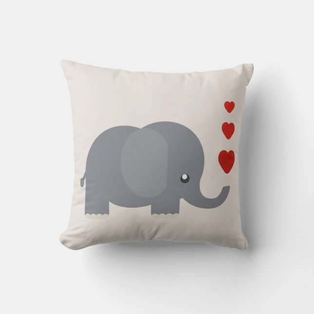 Cute elephant cartoon with red hearts valentine cushion (Front)