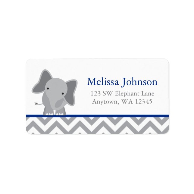 Cute Elephant Chevron Navy Blue Label (Front)