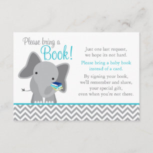 Cute Elephant Chevron Teal Baby Shower Book Invitation