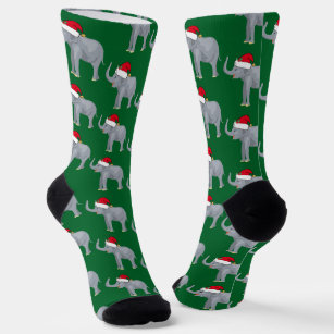 Cute Elephant Christmas Festive Green Holiday Socks