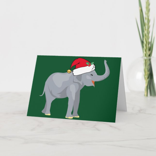Cute Elephant Christmas in Santa Hat Holiday Card (Front)