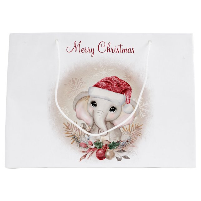 Cute Elephant Christmas Large Gift Bag (Front)