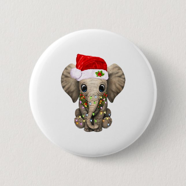Cute Elephant Christmas Light Funny Elephant Lover 6 Cm Round Badge (Front)