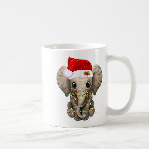 Cute Elephant Christmas Light Funny Elephant Lover Coffee Mug