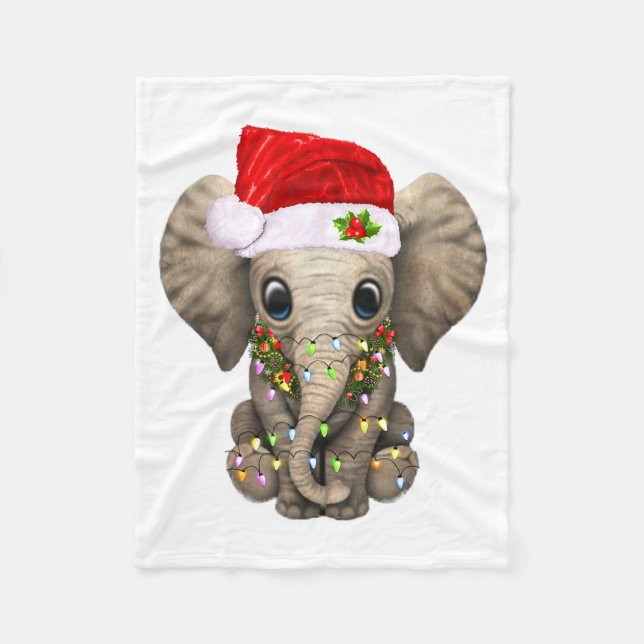 Cute Elephant Christmas Light Funny Elephant Lover Fleece Blanket (Front)