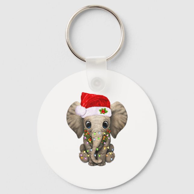 Cute Elephant Christmas Light Funny Elephant Lover Key Ring (Front)
