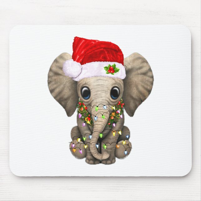 Cute Elephant Christmas Light Funny Elephant Lover Mouse Mat (Front)